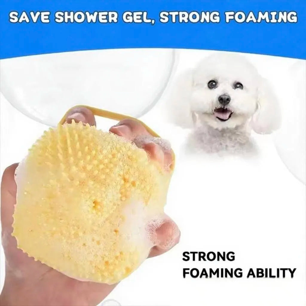 Silicone Soft Rubber Pet Massage Shower Brush with Builtin Shampoo Storage Self Cleaning Detangling for Dogs Cats Grooming Brush