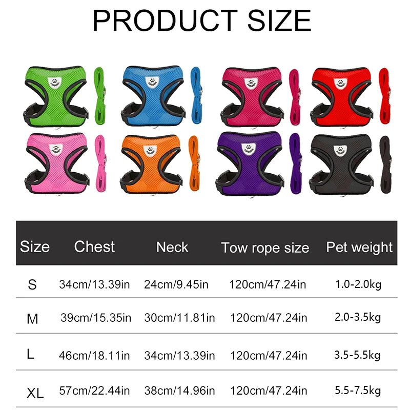 Harnais et laisse d’été pour chats et chiens, gilet réglable en maille de polyester respirante, réfléchissant, pour petits chiens et chats